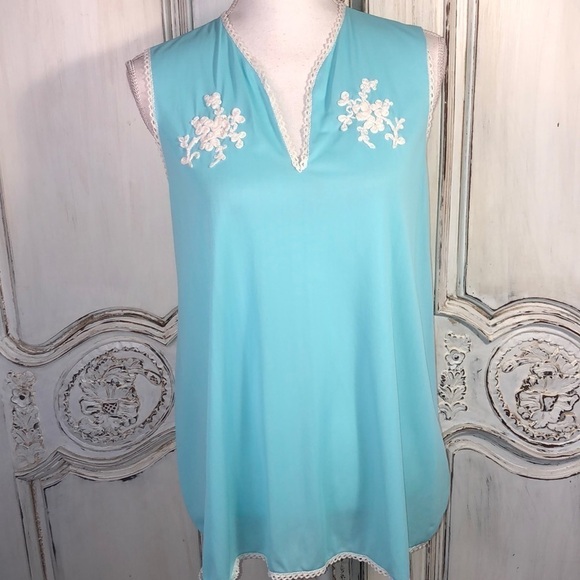 VINTAGE Turquoise 50’s Look Nighty Top - Picture 1 of 7